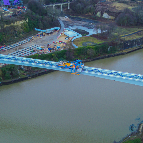 Aerial view of footbridge over River Wear