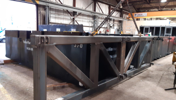 Steel fabrication frame in a workshop