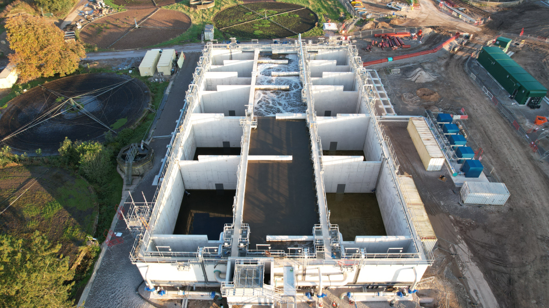 Wastewater treatment tanks being constructed on a wastewater treatment works