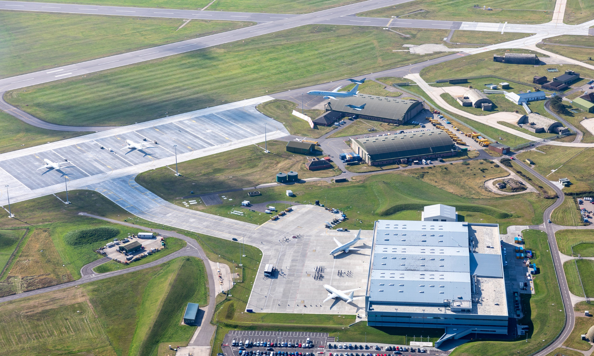 Aerial shot over airfield